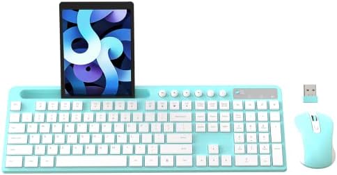 MARVO Wirelss Keyboard and Mouse Combo with Phone Holder, Full-Size, Blue