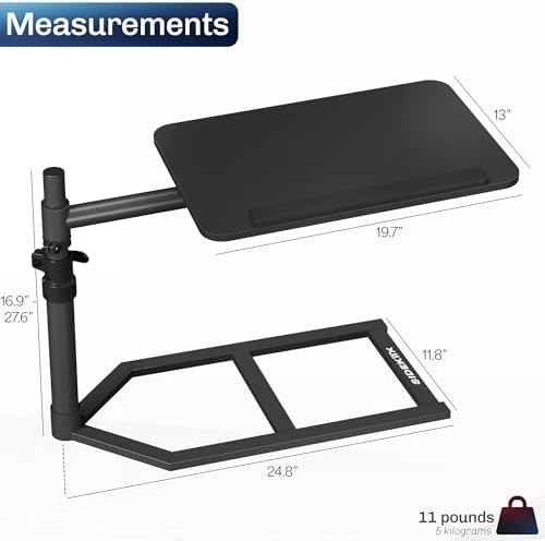 Height Adjustable Under Mattress 20 inch Bedside Desk, Works with Lofts and Beds Without Frames, Tilting Desktop, Fits Laptops, Books, and More, Black