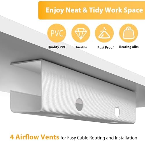 ZhiYo 2 Pack Large Capacity Cable Management Tray, Under Desk Cable Tray 31.5in(2X L15.7in), PVC Standing Desk Cord Management Ideas, Cable Organizer for Office and Home - White