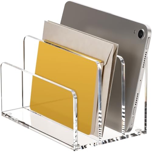 YUXUN Acrylic Mail Organizer, Clear Mail Holder - 3 Compartments Mail Sorter, File Organizer for Desk, Office Accessories for Mail, Bills, Documents, Notebooks
