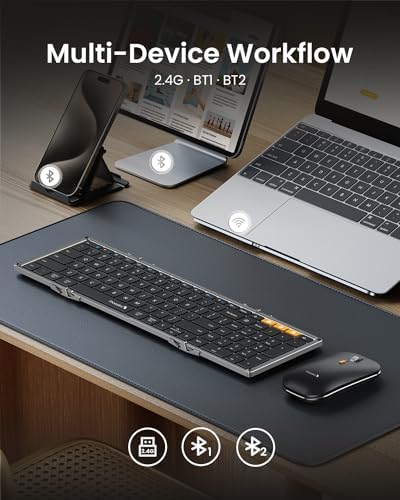 ProtoArc XKM01 Full-Size Foldable Keyboard Mouse Combo for Travel, Gray