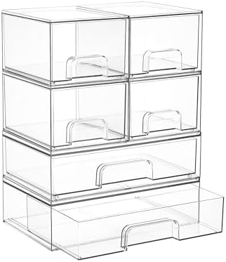 Vtopmart Stackable Storage Drawers Set of 6, Plastic Organizer Bins