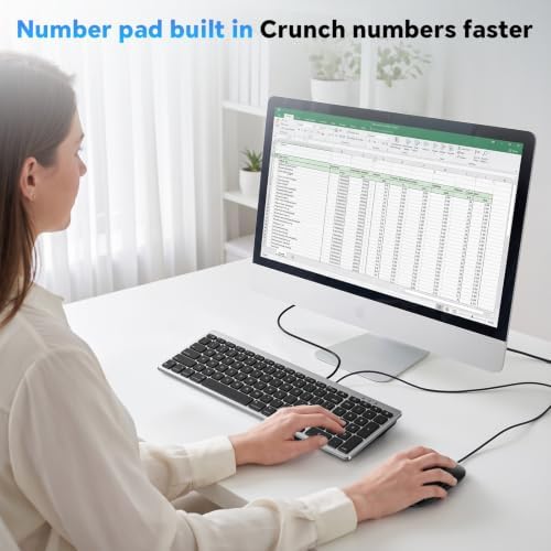 OMOTON Keyboard and Mouse for Mac, Wired USB-C & USB-A, Zero Setup, Grey