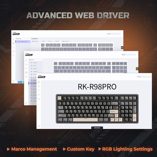 RK ROYAL KLUDGE R98 Pro Wired Mechanical Keyboard, RGB PC Gaming Keyboard with Number Pad and Volume Knob, dye Sublimation DSA Profile Pudding Keycaps, for Win/Mac, Hot Swappable Linear Cream Switch