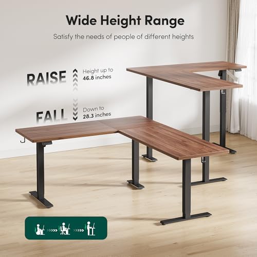 Cubiker Reversible L Shaped Standing Desk - 63 x 55 Inch Electric Adjustable Height Corner Standing Desk, Ergonomic Sit Stand Up Table with 3 Memory Buttons, Splice Board for Home Office, Black Walnut
