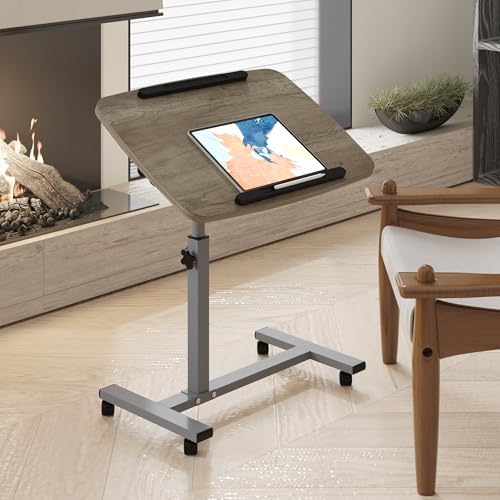 Furist Adjustable Overbed Bedside Table with Wheels Hospital Bed Table Portable Computer Stands Movable Desk Computer Table for Bed Laptop Stand for Couch