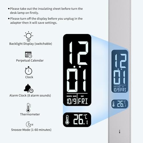 LED Desk Lamp with Charger, USB Charging Port, Dual Swing Arm Desk Light with 5 Brightness, 3 Colors, Table Lamp with Clock, Alarm, Date, Temperature, Desk Lamp for Home Office Study (White)