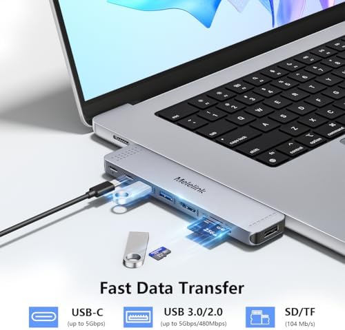 USB C Hub Adapter for MacBook Pro/Air M5 M4 M3 M2 M1 2026-2018 13" 15" 16", Mac Multiport Adapter, 8 in 2 MacBook Accessories Dongle with HDMI 4K@60hz, Thunderbolt, USB C&A Data Ports, SD Card Reader