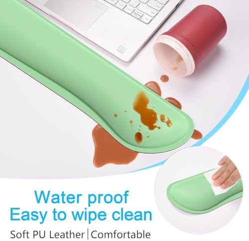 Dapesuom Keyboard Wrist Rest Set, Cute PU Leather Wrist Cushion for Computer Keyboard and Mousepad, Memory Foam Mouse Pad Rests Support with Non-Slip Base for Typing Pain Relief, Laptop, Mint Green