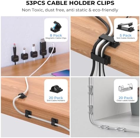 Cable Management Organizer Kit, Desk Cable Organizer, Cable Management Under Desk, Wire Management and Cord Organizer for Home, Office, Standing Desk