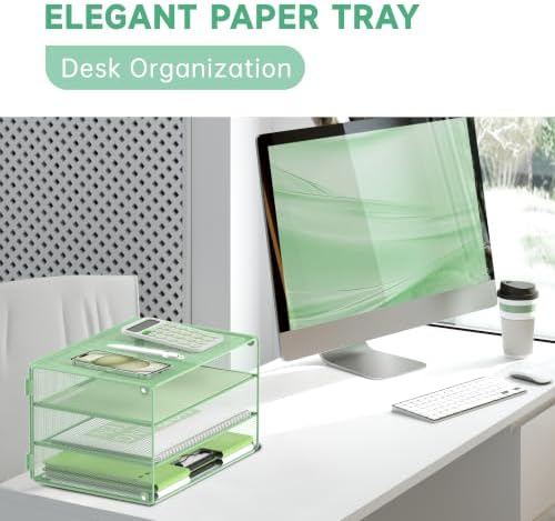 DALTACK 3 Tier Letter Tray Paper Organizer with Sliding Trays Mint Green