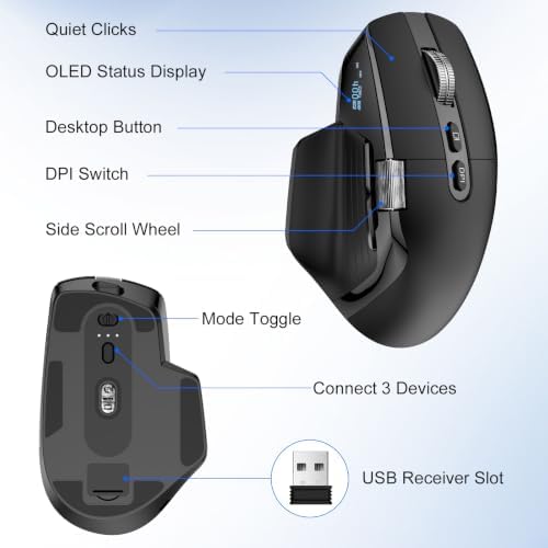 TSQQST Wireless Mouse for Laptop, 2.4GHz Ergonomic Computer Mouse, Black