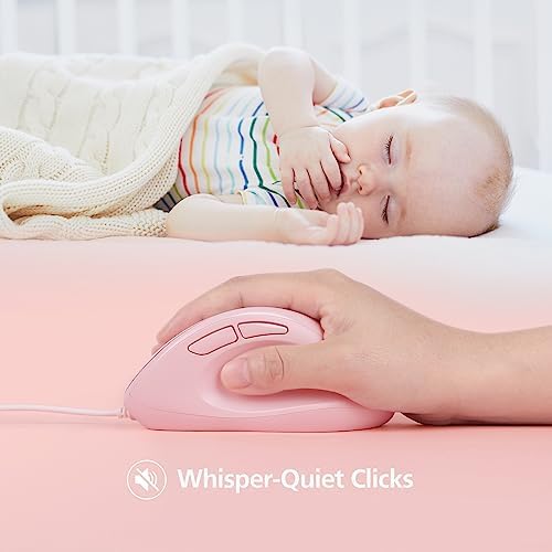Micropack Ergonomic Mouse Wired for Laptop, PC Computer and Desktop, Ergo Mouse Vertical with Silent Clicks, Up to 3200 DPI Adjustable Mouse Sensitivity, Pink