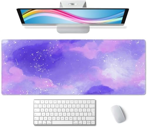 Large Gaming Mouse Pad with Stitched Edges, Cute Stellar in Watercolor Desk Mat, Extended XL Keyboard Pad, Non-Slip Rubber Base Desk Pad for Keyboard and Mouse, 31.5X11.8 inch
