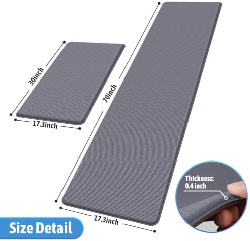 StepLively Kitchen Mat for Floor 2 PCS, Anti Fatigue Rugs, Grey
