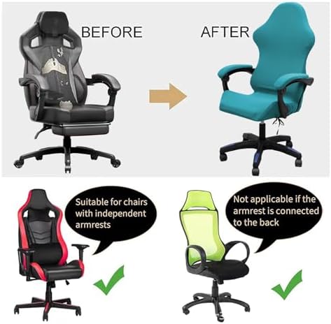 Gaming Chair Cover Set with Armrest Covers, Stretch Ruffled Slipcover for Racing Office Computer Reclining Chairs (Peacock Blue)