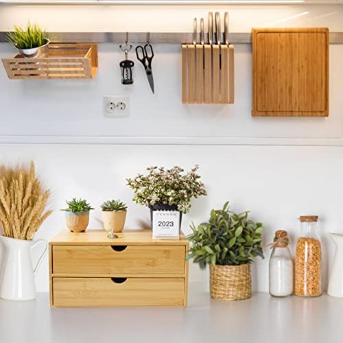 Charmewooden Bamboo Desk Organizer With Drawers Countertop Drawers Counter Storage Box Corner Desk Organizer for Home Office No Assembly Required