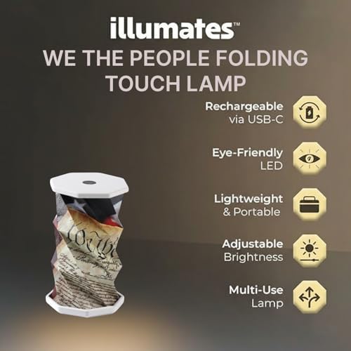 Origami Expanding Foldable LED Desk Lamp – USB Rechargeable & Portable - Dimmable Touch Control Light with Adjustable Height up to 5 1/2 for Office, Bedside - Sleek & Modern Design (We The People)