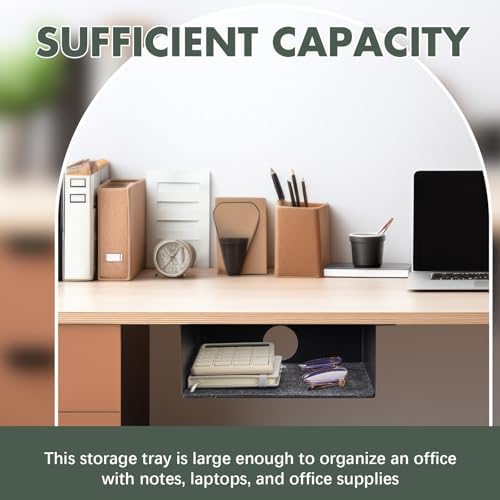 Yaocom 2 Pack Under Desk Hanging Shelf, Carbon Steel Storage Tray with Mute Felt Sheets, Mount Shelves Organizer for Office Home Workstation Gaming Desk Stand up(7.5x8x2.8 in/Storage Shelf,Black)