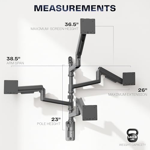 VIVO Quad Ultrawide Wall Mount, Heavy Duty Pneumatic Arm Monitor Station, Fits Four 38 inch Screens, Pneumatic Height Adjustment and 140lb Weight Capacity, Black, MOUNT-V400D