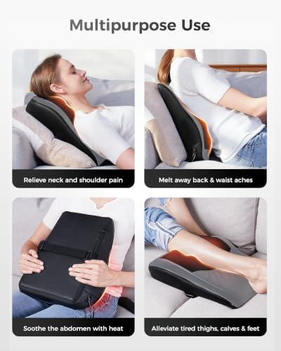 Boriwat Back Massager with Heat, 3D Kneading Massage Pillow for Back, Neck, Shoulder, Leg Pain Relief Deep Tissue, Gifts for Women Men Mom Dad(Dark Gray)