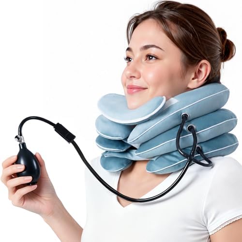 Babaka Cervical Neck Traction Device for Instant Neck Pain Relief, Inflatable & Adjustable Neck Stretcher Neck Support Brace, Neck Brace Pillow for Home Use Neck Decompression (11"- 17")