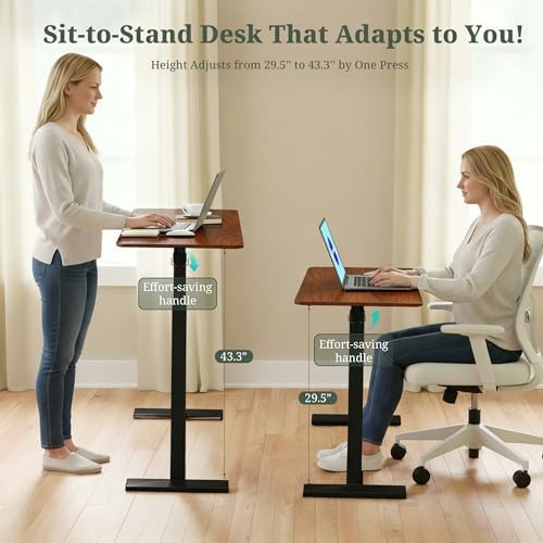 Mobile Standing Desk, Height Adjustable Laptop Desk with Hidden Casters