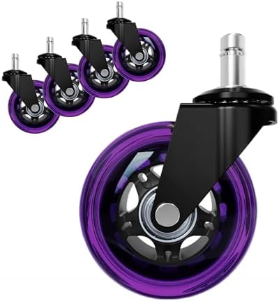 3" Office Chair Wheels, 11x22mm, Heavy Duty, Purple, Set of 5