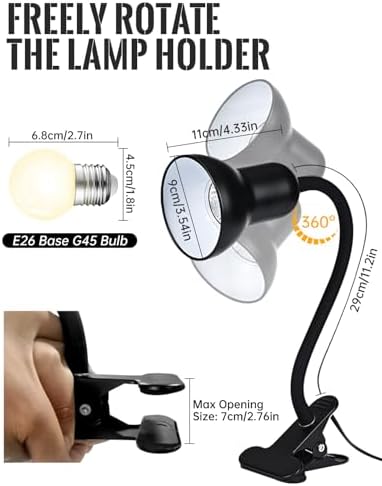 Clip On Gooseneck Lamp - 300W Max, Ceramic Fire-Resistant E26 Socket, Classic Durable Switch, Adjustable Flexible Clamp Light for Desk, Workbench, Bed Headboard, Table, Grow (Standard Clip Desk Light)