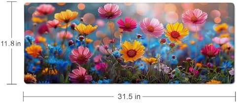 Floral Desk Mat Pink Yellow Blue Aesthetic Desk Pad Flower Plant Extended Mouse Pad Large Gaming Mousepad XL Laptop Computer Mouse Keyboard Mat 31.5 x 11.8 in for Office Desk Decor