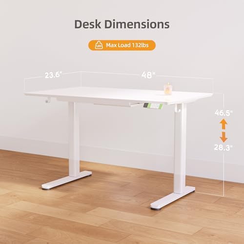 Claiks Glass Standing Desk with Drawers 48x24 Inch Super White