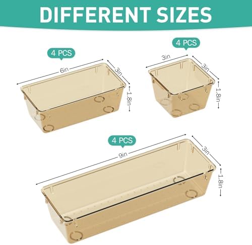 9 Pack Clear Drawer Organizer Set, Drawer Storage Trays, Storage Bins