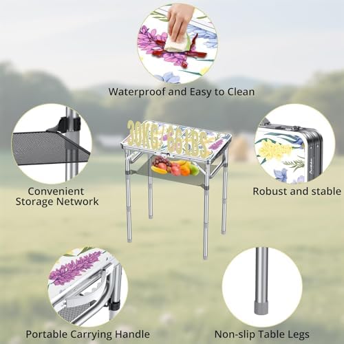Anbte 2ft Small Folding Table, 3 Adjustable Height for Camping, 24" x 16"