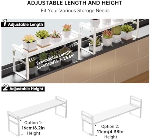 Extendable Narrow Tall Storage Shelf for Windowsill & Kitchen, White