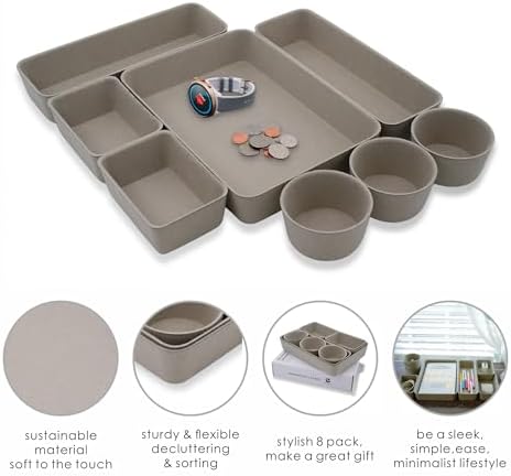 Welaxy 8pc Stone Office Desk Drawer Organizer Tray Felt Shallow Box Divider