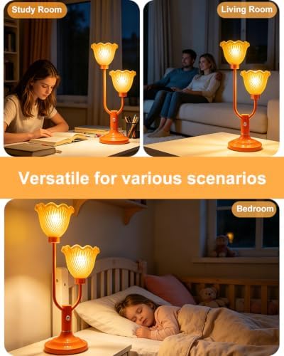 Lightdot Flower Table Lamp Vintage Orange Lamp 2 Bulbs Included Dimmable
