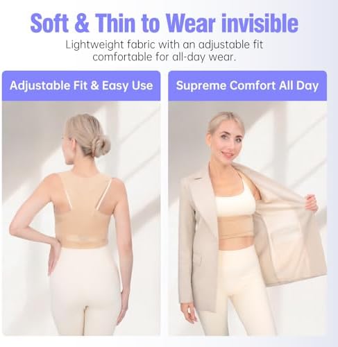 Posture Corrector for Women, Invisible Lightweight Adjustable Back Brace for Neck Shoulder & Upper Back Pain Relief - Improve Posture Correct Scoliosis & Hunchback Under Clothes (Beige, S)