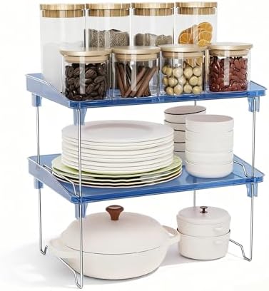 STARLATTA Acrylic Cabinet Organizer Shelf,2 Pcs Stackable Kitchen Counter Shelves,Spice Rack,Countertop Organizers,Clear Plastic Storage Organization for Makeup, Bathroom,Cupboard,Desk,Pantry