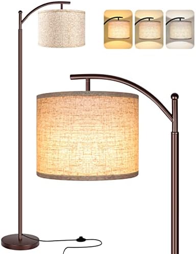 Floor Lamp for Living Room, LED Standing Lamp Tall Industrial Floor Lamp Reading for Bedroom, Office (9W LED Bulb, Beige Lampshade Included) -Oil-Rubbed Bronze