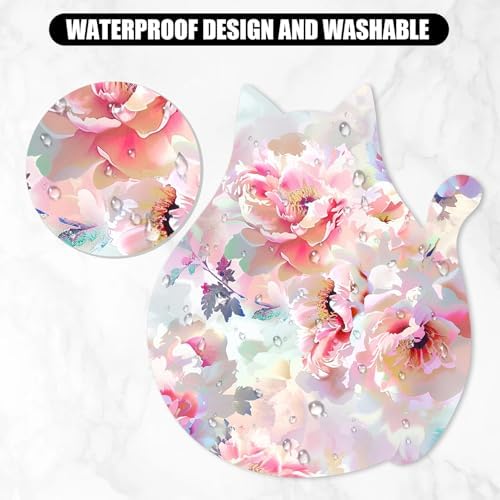 Funny Mouse Pad Cute Cat Shape Office Desk Accessories Decor for Women 9.65 x 8 Inch Small Mousepad with Non-Slip Rubber Base Washable Waterproof, Pink Flower