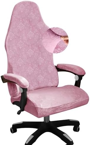 FORCHEER Velvet Gaming Chair Cover Pink with Armrest Covers Stretch Racing Style Computer Game Chair Slipcover with Attached Arms Covers Cat Scratch Proof Washable