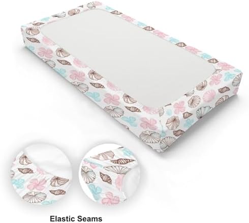 Colorful Seashells Flowers Floral Baby Changing Pad Cover, Unisex Ocean Beach Animals Theme Nursery Diaper Changing Table Pad Mat Sheet for Boys Girls-16x32