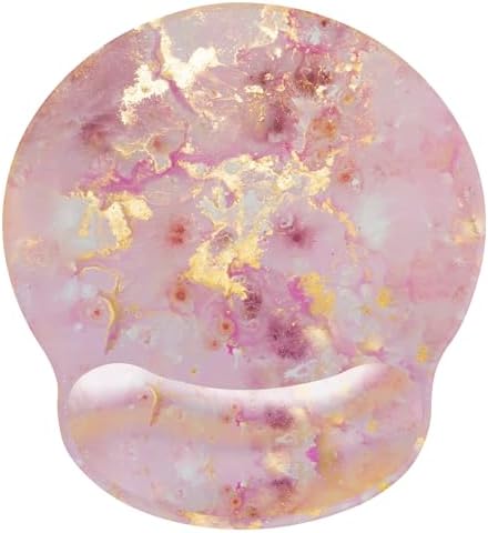 Pink Ergonomic Mouse Pad with Wrist Rest, Gaming Mouse Pad with Wrist Support,Gold Marble Mouse Pads for Desk for Women, Computer Mousepad with Non-Slip Rubber Base, Cute Office Desk Accessories