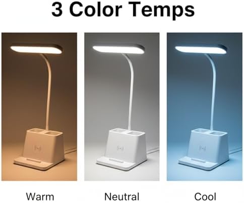 Dual Pen-Holder LED Desk Lamp — USB Charging, Eye-Care Soft Light, 3-Color Touch Dimming & 360° Flexible Neck | Desk Lamp for Study, Office & Bedside (S1)