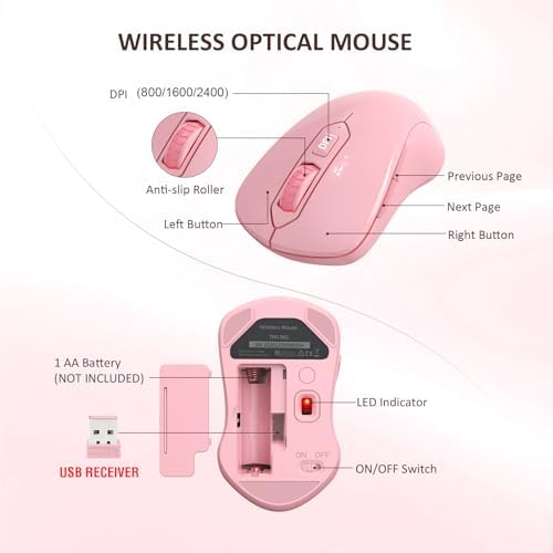 QUASIO Wireless Keyboard Mouse Combo, Windows & Mac Compatible (Pink)