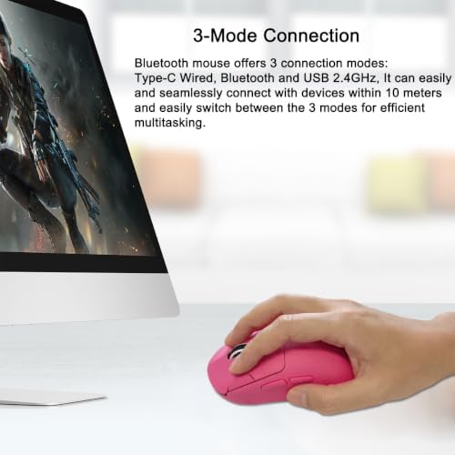 zelotes Gaming Wireless Mouse, Bluetooth Rechargeable with 9 Programmable Buttons,Ultra-Light 60g, 24,000 DPI, BT/USB 2.4G / Type-C, Ergonomic Optical Mouse for Laptop, PC,Office and Gamers (Pink)