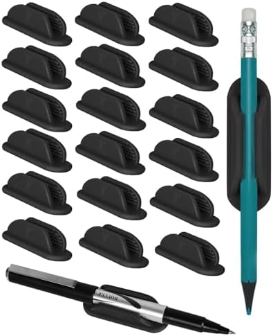 Tiizze Adhesive Pencil Holders for Desk Set of 20 - Silicone Pen Holder with Upgraded Acrylic Adhesive Pads - Flexible Desk Pencil Holder for Class Office Essentials Accessories, Teacher Supplies