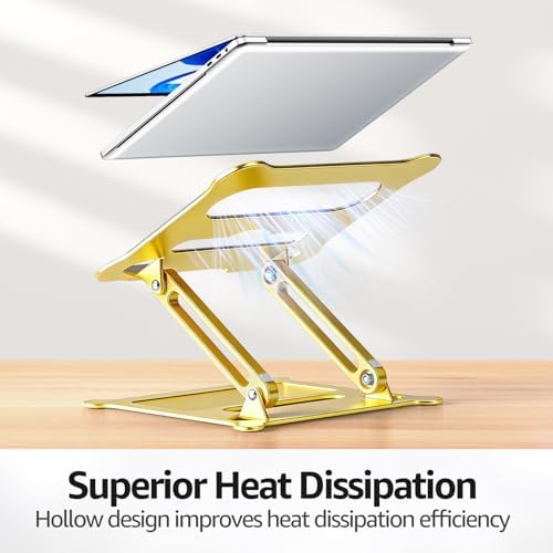Urmust Adjustable Laptop Stand for Desk, 10-15.6“ Laptop Riser, Gold