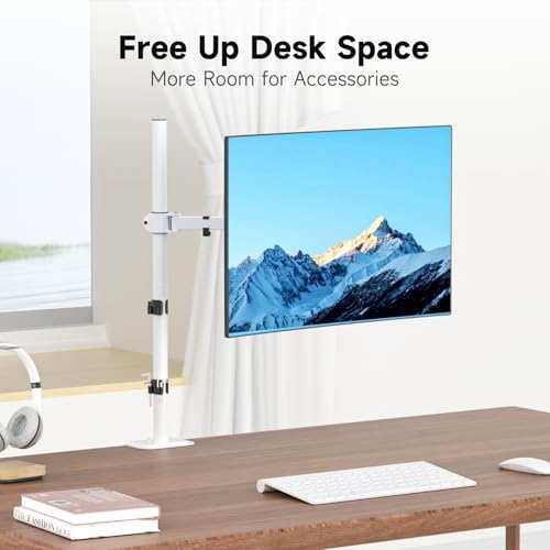 Suptek Single Monitor Arm Desk Mount Fully Adjustable Monitor Stand for 1 / One Screen up to 32 inch Extra Tall 31.5 inch Pole,White (MD6821W)