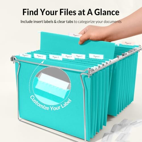 SUNEE Hanging File Folders Teal, 25 Pack Letter Size File Folders with 1/5-cut Tabs, Stay Organized for Your Home and Office Bulk File and Documents